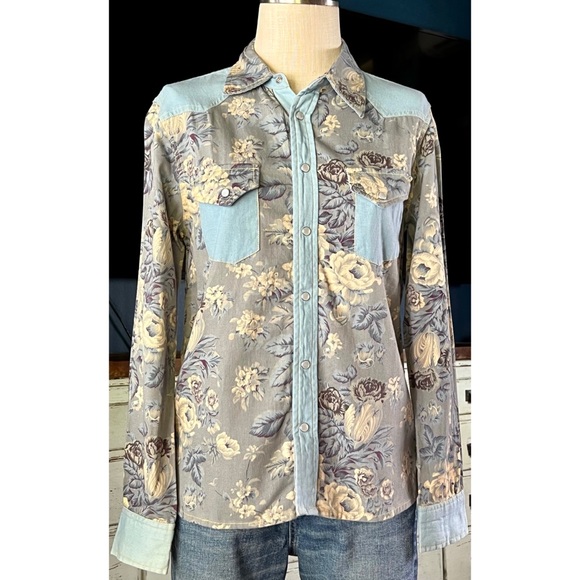 Anthropologie Love The Label Floral Chambray Shirt S